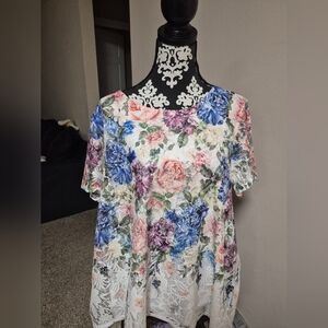 Elegant Floral Lace Blouse - Multicolor